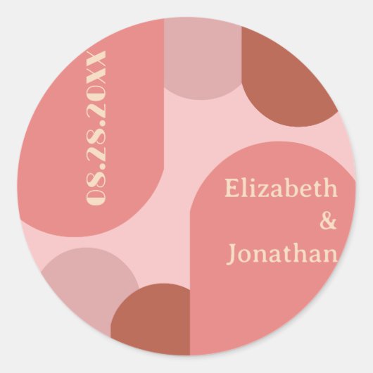 レトロアーチコーラルピンク結婚ズ ラウンドシール (正面)