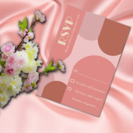 レトロアーチコーラルピンク結婚ズ 出欠カード