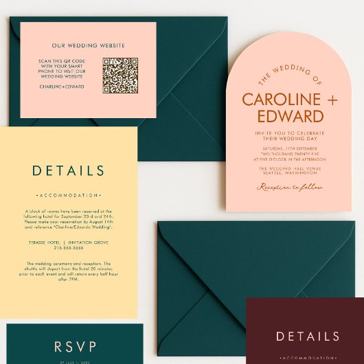 レトロアーチストライプの結婚式招待状 招待状