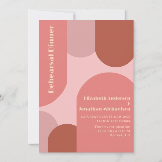 レトロアーチズコーラルピンクリハーサルディナー 招待状 (正面)