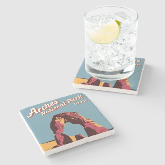 レトロアーチズナショナルパークユタイラストレーション ストーンコースター (横)