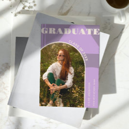 レトロアーチパープル写真卒業発表 招待状