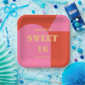 レトロアーチピンク&オレンジスイーツ16誕生日 ペーパープレート (パーティー)