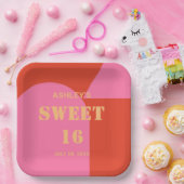 レトロアーチピンク&オレンジスイーツ16誕生日 ペーパープレート (パーティー)