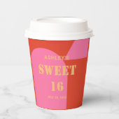 レトロアーチピンク&オレンジスイーツ16誕生日 紙コップ (正面)