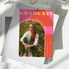 レトロアーチピンク&オレンジフォトグラードアナウンス 招待状