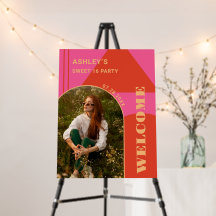 レトロアーチピンク&オレンジフォトスイート16誕生日