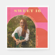 レトロアーチピンク&オレンジフォトスイート16誕生日