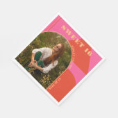 レトロアーチピンク&オレンジフォトスイート16誕生日 スタンダードランチョンナプキン (角)