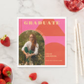 レトロアーチピンク&オレンジ写真卒業 スタンダードランチョンナプキン (インサイチュ)