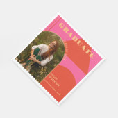 レトロアーチピンク&オレンジ写真卒業 スタンダードランチョンナプキン (角)