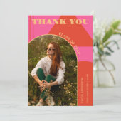 レトロアーチピンク&オレンジ2写真卒業 サンキューカード (スタンド正面)