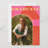 レトロアーチピンク&オレンジ2 Photo Grad発表 招待状 (正面)