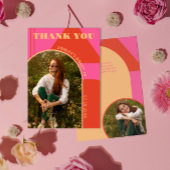 レトロアーチピンク&オレンジ2 Photo Sweet 16誕生日 サンキューカード