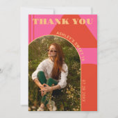 レトロアーチピンク&オレンジ2 Photo Sweet 16誕生日 サンキューカード (正面)