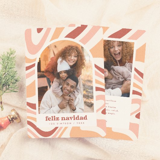 レトロアーチフェリズNavidadスペインのクリスマスフォト シーズンカード