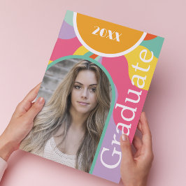 レトロアーチフォト70sピンク卒業 招待状