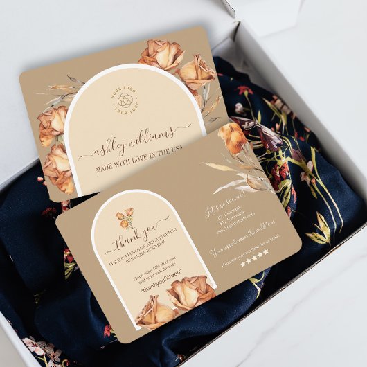 レトロアーチフラワービジネスサンキューディスカウントカード 招待状