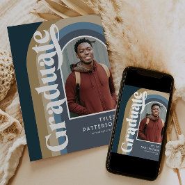 レトロアーチブルーフォト2025卒業 案内状