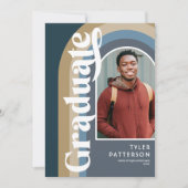 レトロアーチブルーフォト2025卒業 案内状 (正面)