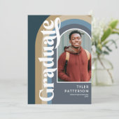 レトロアーチブルーフォト2025卒業 案内状 (スタンド正面)