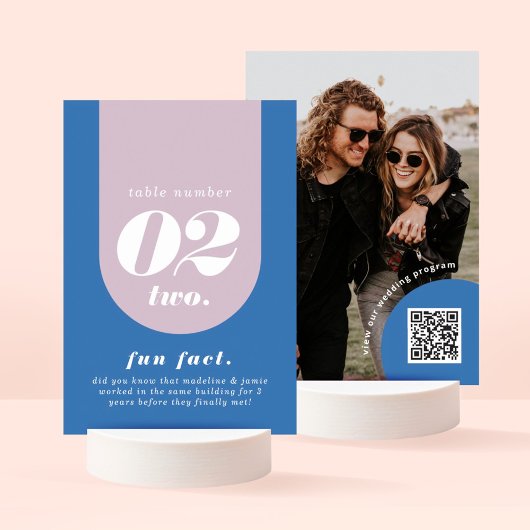 レトロアーチブルー&パープルカップルのおもしろいファクト&写真 テーブルナンバー
