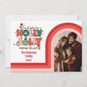 レトロアーチホリーすてきクリスマスファミリー写真 シーズンカード (正面)