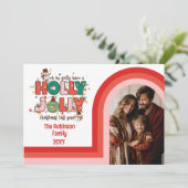 レトロアーチホリーすてきクリスマスファミリー写真 シーズンカード (スタンド正面)