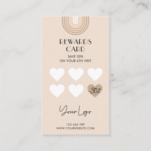 レトロアーチボホーベージュトレンディービジネスロゴ ロイヤリティカード (裏面)