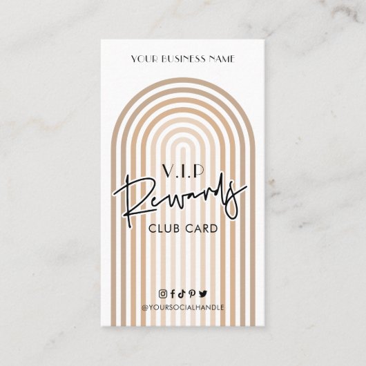 レトロアーチボホーベージュトレンディービジネスロゴ ロイヤリティカード (正面)