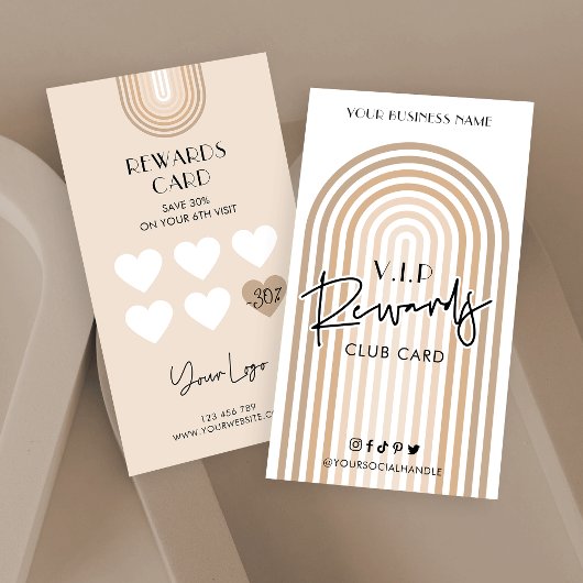 レトロアーチボホーベージュトレンディービジネスロゴ ロイヤリティカード