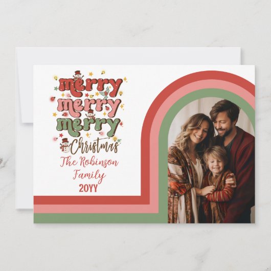 レトロアーチメリークリスマスファミリーフォト シーズンカード (正面)