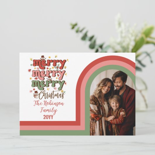 レトロアーチメリークリスマスファミリーフォト シーズンカード (スタンド正面)