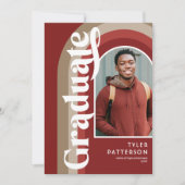 レトロアーチレッドフォト2025卒業 案内状 (正面)