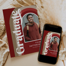 レトロアーチレッドフォト2025卒業 案内状