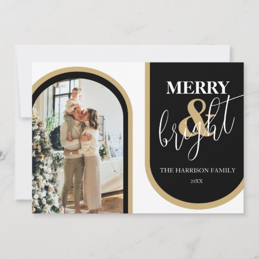 レトロアーチ写真クリスマスホリデーカード シーズンカード (正面)