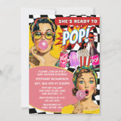 レトロアートのソーダガールのベビーシャワー She's Ready To Pop 招待状 (正面)