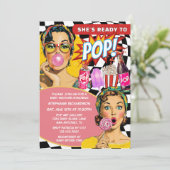 レトロアートのソーダガールのベビーシャワー She's Ready To Pop 招待状 (スタンド正面)