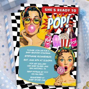 レトロアートソーダボーイベビーシャワー She's Ready To Pop 招待状
