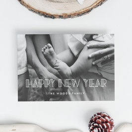 レトロアートデコハッピーニューイヤーホリデーフォトカード シーズンカード
