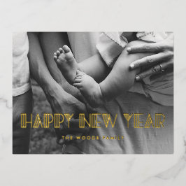 レトロアートデコハッピーニューイヤー写真 箔シーズンポストカード