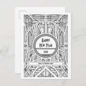 レトロアートデコハッピーニューイヤー ポストカード (正面/裏面)