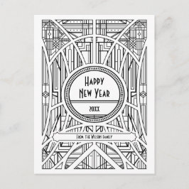 レトロアートデコハッピーニューイヤー ポストカード