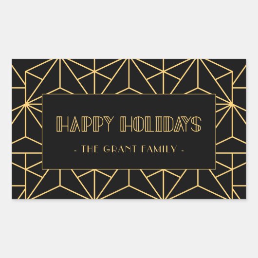 レトロアートデコハッピーホリデイズ 長方形シール (正面)