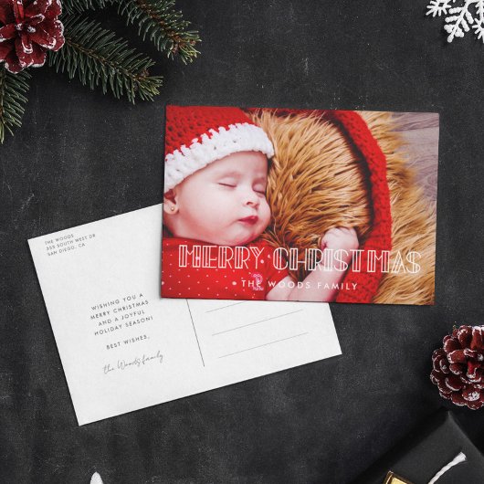 レトロアートデコメリークリスマスフォト シーズンポストカード