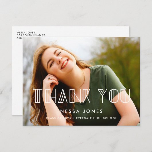 レトロアートデコ卒業式ありがとうありがとう写真 ポストカード (正面/裏面)