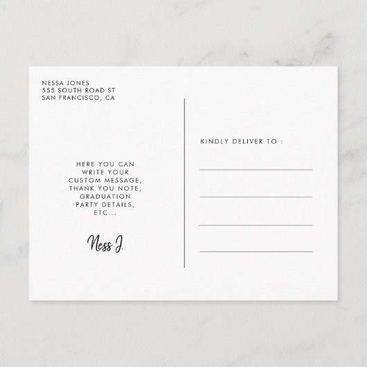 レトロアートデコ卒業式ありがとうありがとう写真 ポストカード (裏面)