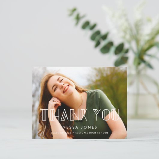 レトロアートデコ卒業式ありがとうありがとう写真 ポストカード (スタンド正面)