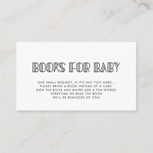 レトロアートデコ赤ちゃんシャワーブックリクエストカード エンクロージャーカード (正面)