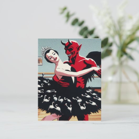 レトロアートデビルバレエダンサースワンドレス ポストカード (スタンド正面)